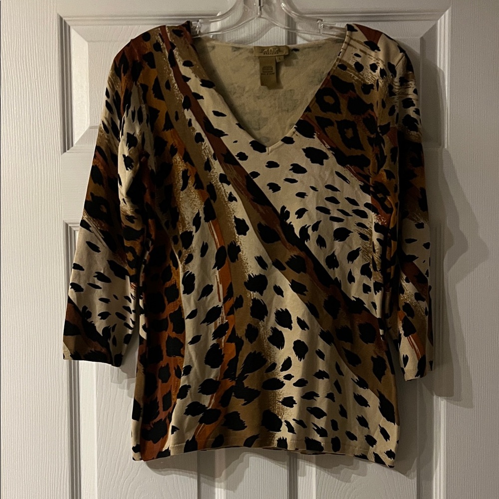 4/$20 Peck & Peck Weekend Beige and Black Top